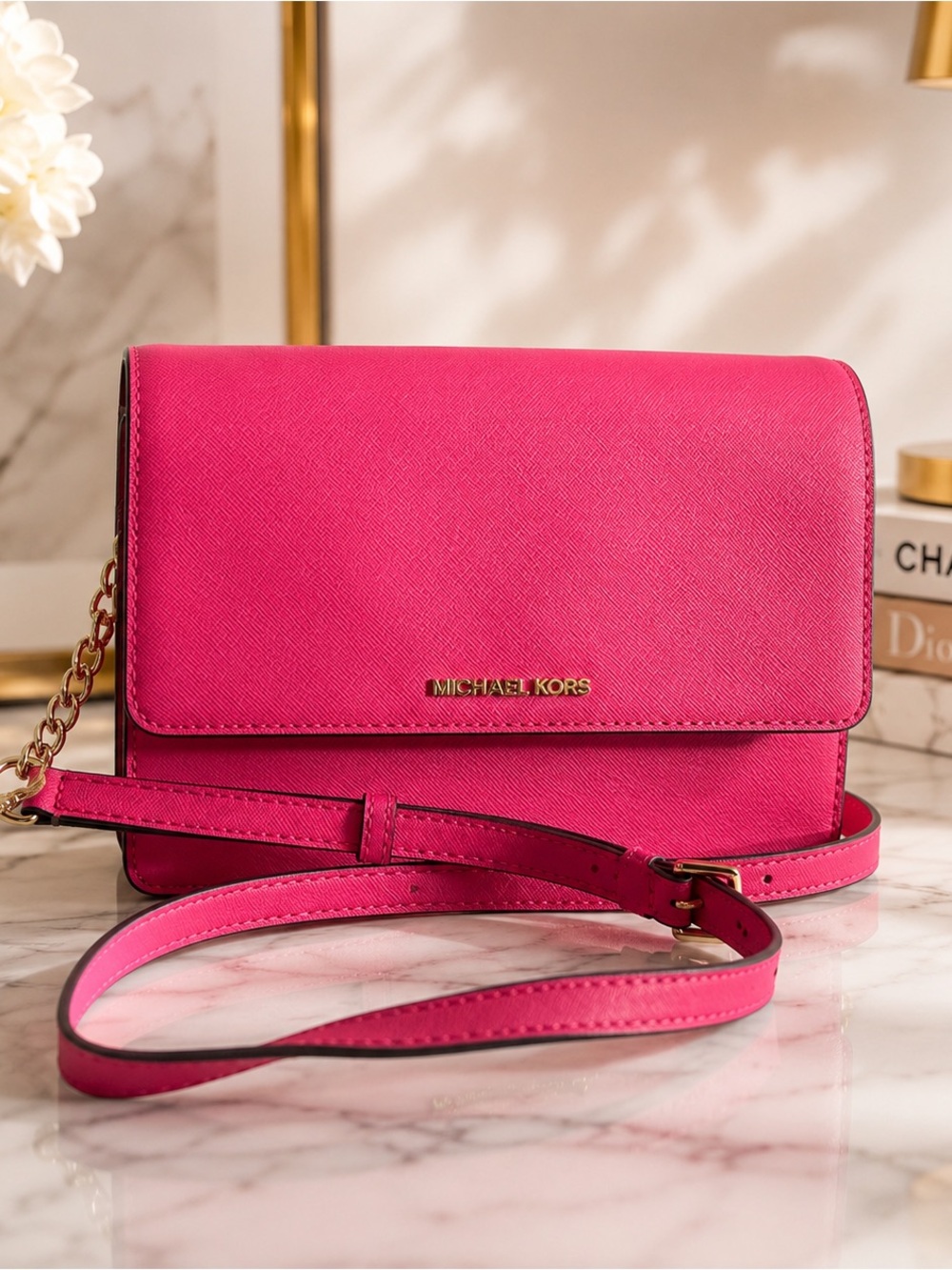 Michael Kors Hot Pink Saffiano Crossbody Bag